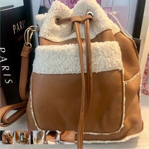 Brown and Cream Women's Backpack Sherpa